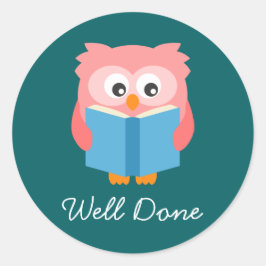 ピンク読かわいいフクロウ ラウンドシール