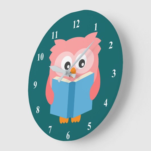 ピンク読かわいいフクロウ ラージ壁時計 (傾斜)