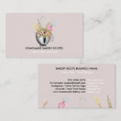 ピンク調理師シェフ水彩ベーキング器具ベーカリー 名刺 (正面/裏面)
