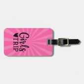 ピンク警告ハットluggで進行中の女の子の旅 ラゲッジタグ (正面横)