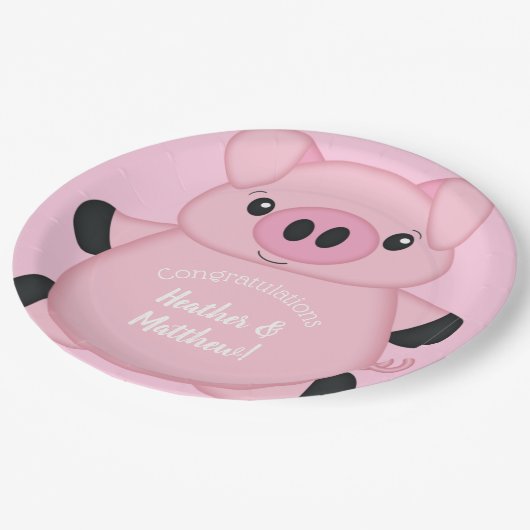 ピンク豚のベビーシャワー ペーパープレート (アングル)