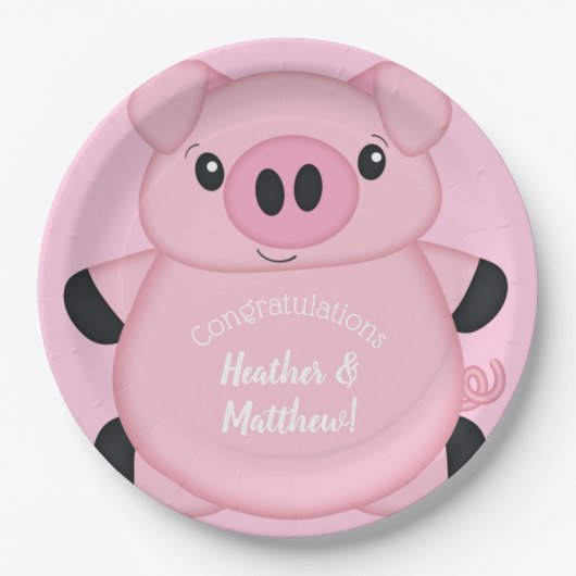 ピンク豚のベビーシャワー ペーパープレート (正面)
