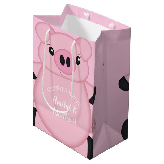 ピンク豚のベビーシャワー ミディアムペーパーバッグ (正面アングル)