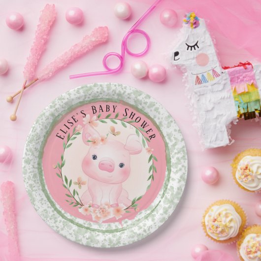 ピンク豚の可愛い女の子ベビーシャワーカスタム ペーパープレート (パーティー)