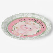 ピンク豚の可愛い女の子ベビーシャワーカスタム ペーパープレート (アングル)