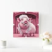 ピンク豚の壁時計 スクエア壁時計 (ホーム)