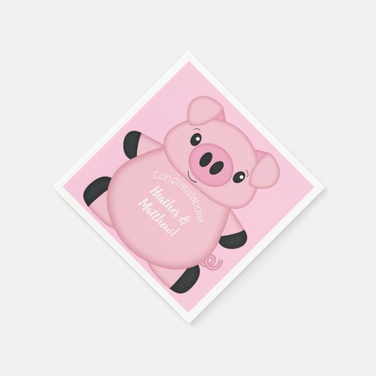 ピンク豚の赤ちゃんシャワー スタンダードカクテルナプキン (角)