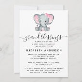 ピンク象おばあちゃん赤ちゃんシャワー 招待状 (正面)