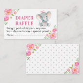 ピンク象おむつラッフルチケットガールシャワー エンクロージャーカード (正面/裏面)