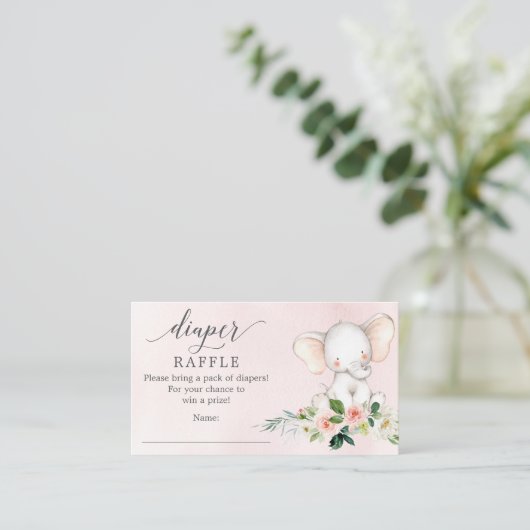 ピンク象おむつラッフルベビーシャワーカード エンクロージャーカード (スタンド正面)