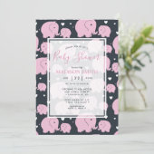 ピンク象かわいい赤ちゃんガールシャワー 招待状 (スタンド正面)