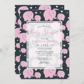 ピンク象かわいい赤ちゃんガールシャワー 招待状 (正面/裏面)