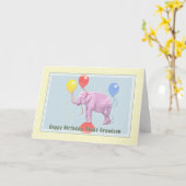 ピンク象が付いているひ孫のバースデー・カード カード (黄色い花)