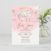 ピンク象きらびやかな小さな星の女の子ベビーシャワー 招待状 (スタンド正面)