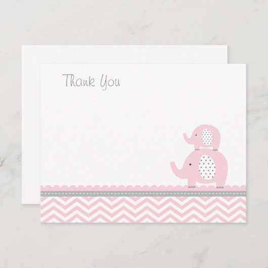ピンク象のサンキューカード ノートカード (正面/裏面)