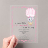 ピンク象のベビーガールシャワー アクリル招待状 (インサイチュ (ポータブル))