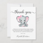 ピンク象のベビーガールシャワー サンキューカード (正面)