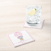 ピンク象のベビーガールシャワー スクエアペーパーコースター (インサイチュ)