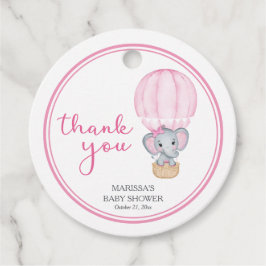 ピンク象のベビーガールシャワー フェイバータグ