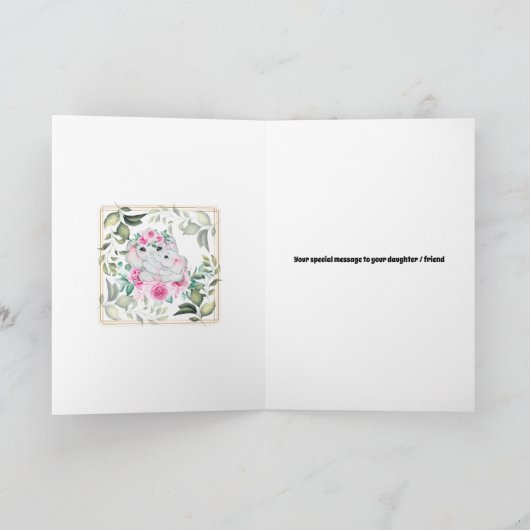 ピンク象のベビーガール誕生リース発表 カード (内部)