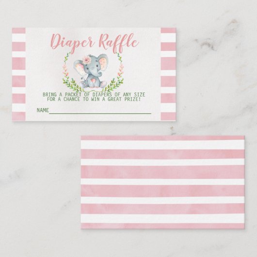 ピンク象のベビーシャワーのおむつのラッフルの挿入物 エンクロージャーカード (正面/裏面)