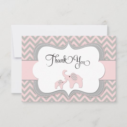 ピンク象のベビーシャワーのサンキューカード サンキューカード (正面)