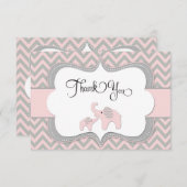 ピンク象のベビーシャワーのサンキューカード サンキューカード (正面/裏面)