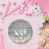 ピンク象のベビーシャワーの紙皿 ペーパープレート (パーティー)