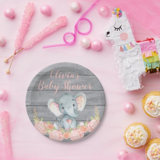 ピンク象のベビーシャワーの紙皿 ペーパープレート (パーティー)