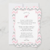 ピンク象のベビーシャワーは詩が付いているノート感謝していしています サンキューカード (正面)