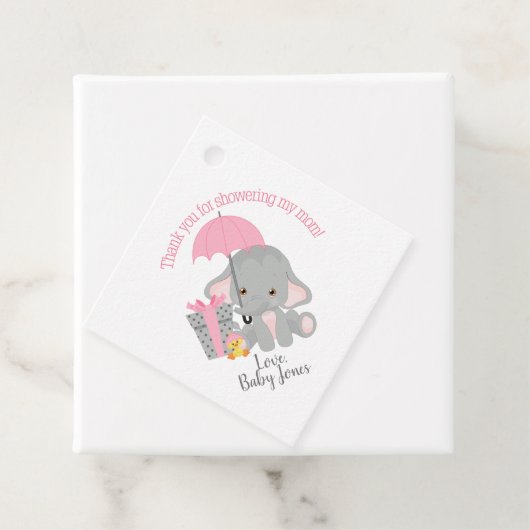 ピンク象のベビーシャワーメッセージカード フェイバータグ (インサイチュ)