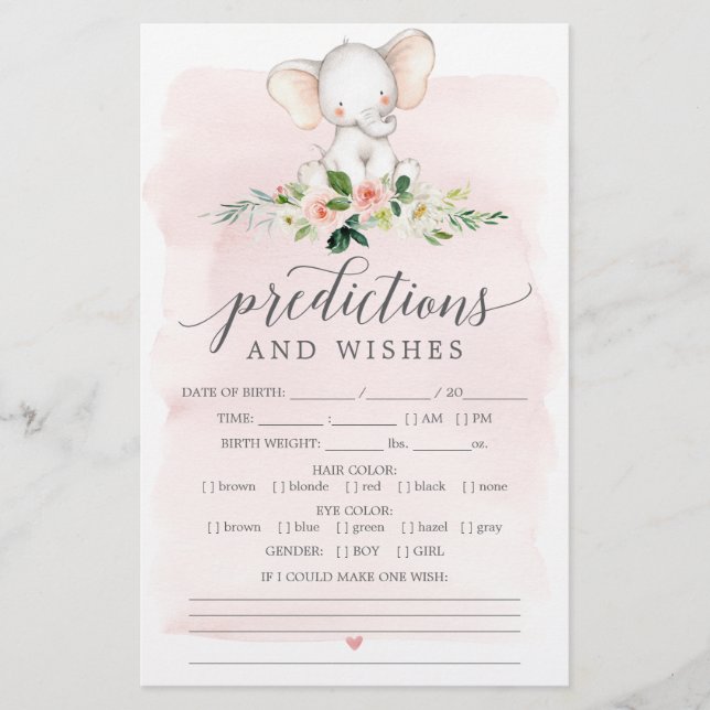 ピンク象の両面ベビーシャワーゲーム (正面)