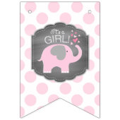 ピンク象の双生児の女の子のベビーシャワー バンティングフラッグ (第1の旗)
