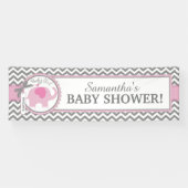 ピンク象の女の子のシェブロンのベビーシャワー 横断幕 (横)