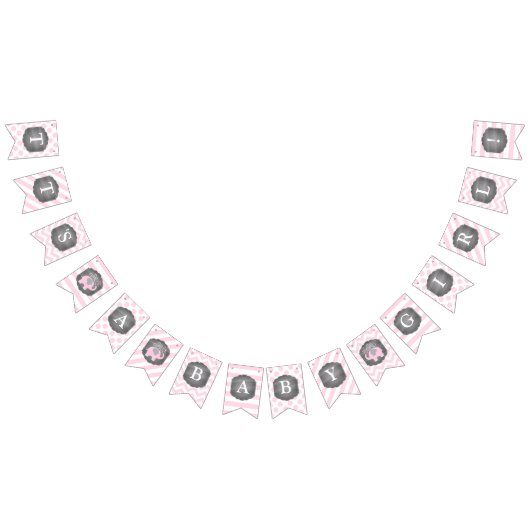 ピンク象の女の子のベビーシャワー バンティングフラッグ (全)