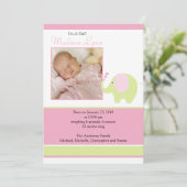 ピンク象の女の赤ちゃんの写真の発表カード 案内状 (スタンド正面)