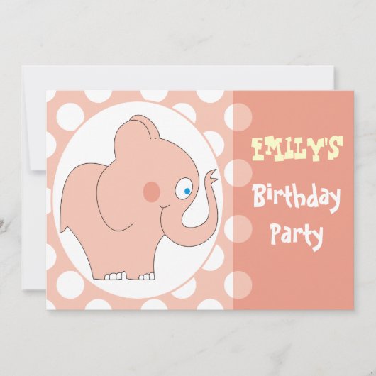 ピンク象の子供の誕生日のパーティの招待状 招待状 (正面)