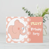 ピンク象の子供の誕生日のパーティの招待状 招待状 (スタンド正面)