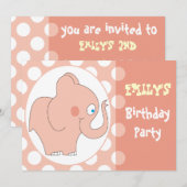 ピンク象の子供の誕生日のパーティの招待状 招待状 (正面/裏面)