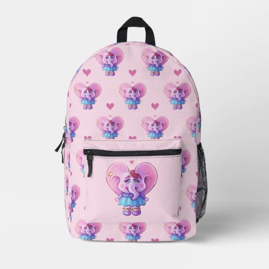 ピンク象の少女 プリントバックパック (正面)