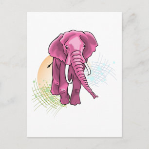ピンク象の描画 – サンセットベクトル ポストカード
