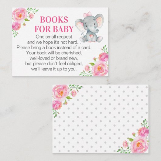 ピンク象の書籍ベビー書依頼カード エンクロージャーカード (正面/裏面)