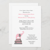 ピンク象の本のベビーシャワー/本のブランチの女の子 招待状 (正面/裏面)