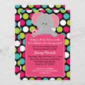 ピンク象の水玉模様のベビーシャワーの招待状 招待状 (正面/裏面)