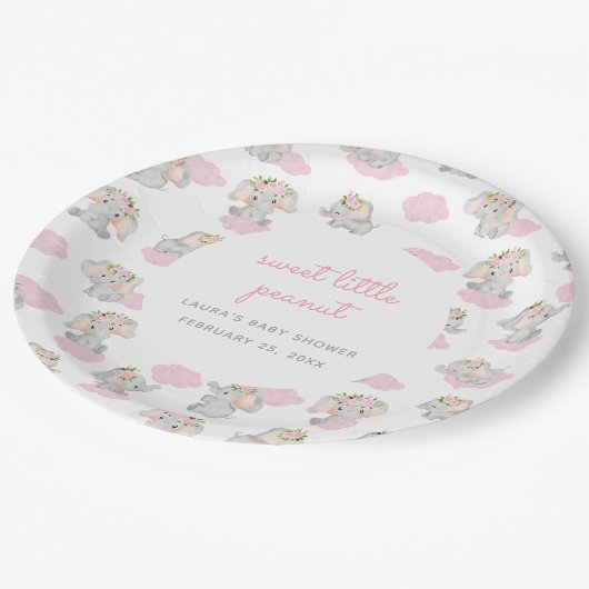 ピンク象の甘い小さなピーナッツ赤ちゃんシャワー ペーパープレート (アングル)