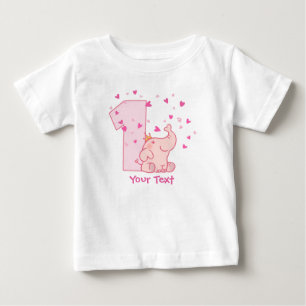 ピンク象の第1誕生日はカスタマイズ ベビーTシャツ
