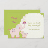 ピンク象の赤ちゃんシャワーありがとう サンキューカード (正面/裏面)