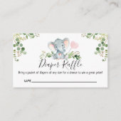 ピンク象の赤ちゃんシャワーおむつラッフル エンクロージャーカード (正面)