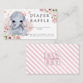 ピンク象の赤ちゃんシャワーおむつラッフル エンクロージャーカード (正面/裏面)