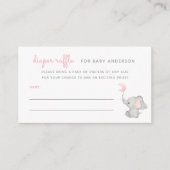 ピンク象の赤ちゃんシャワーおむつラッフル エンクロージャーカード (正面)